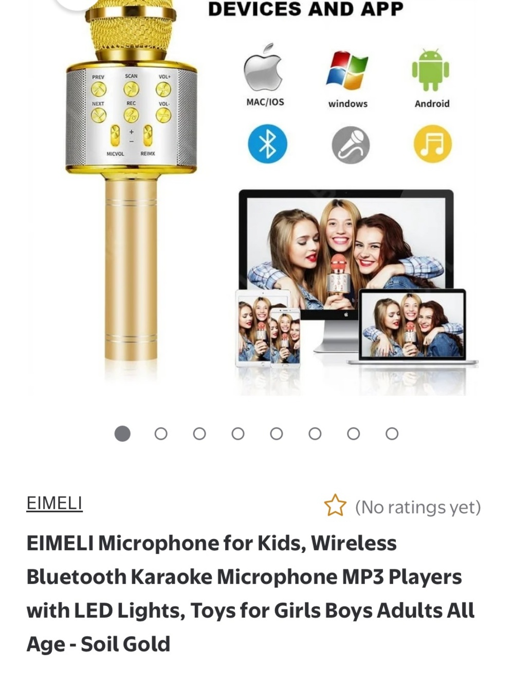 EIMELI Wireless Bluetooth Karaoke Microphone - Gold